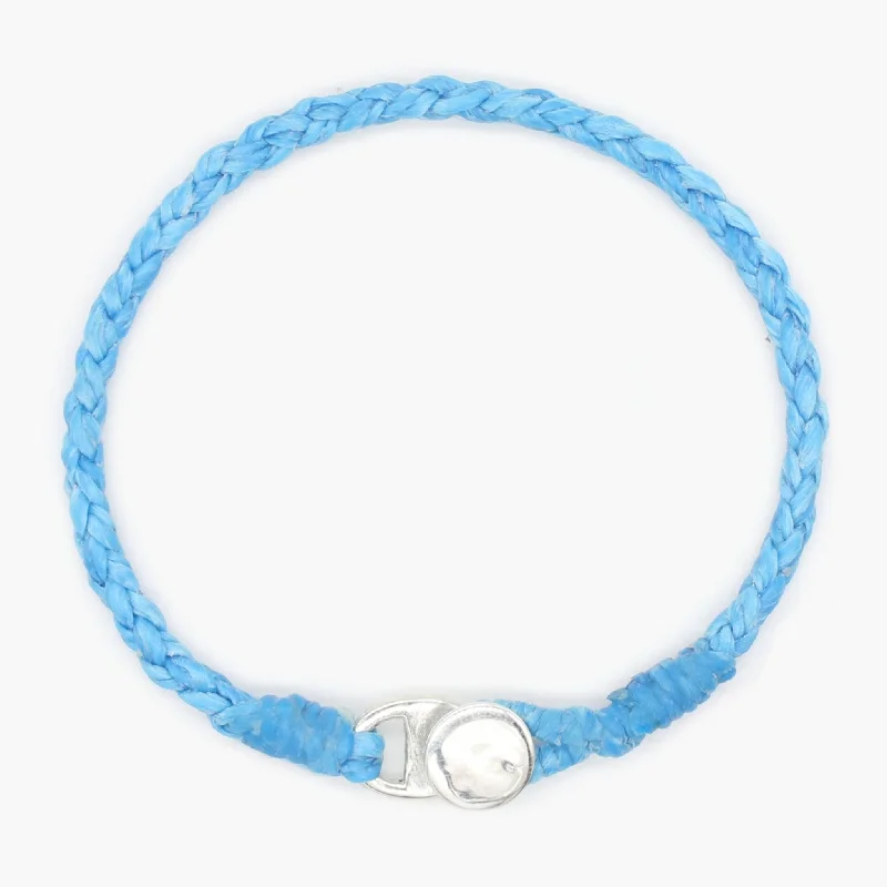 Etruscan gold bracelet-Braided Bracelet With Silver Button (Light Blue)