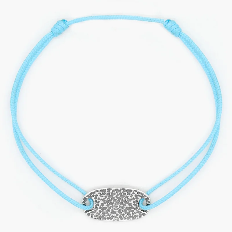 Sheen gem bracelet-Cord Bracelet With Hammered Sterling Silver Plate (Light Blue)