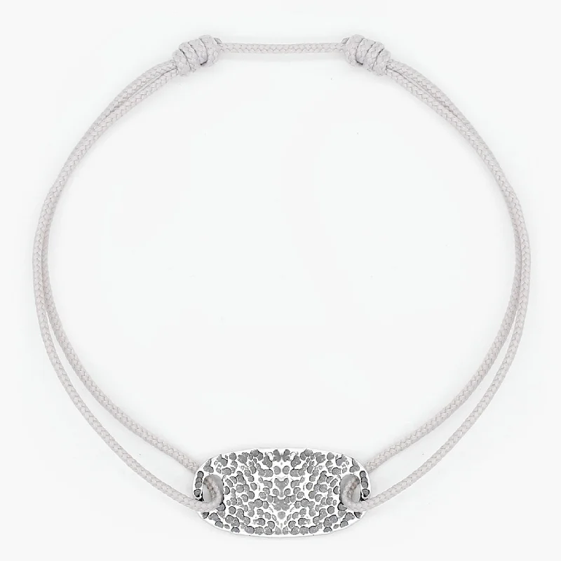 Worn edge bracelet-Cord Bracelet With Hammered Sterling Silver Plate (Light Grey)