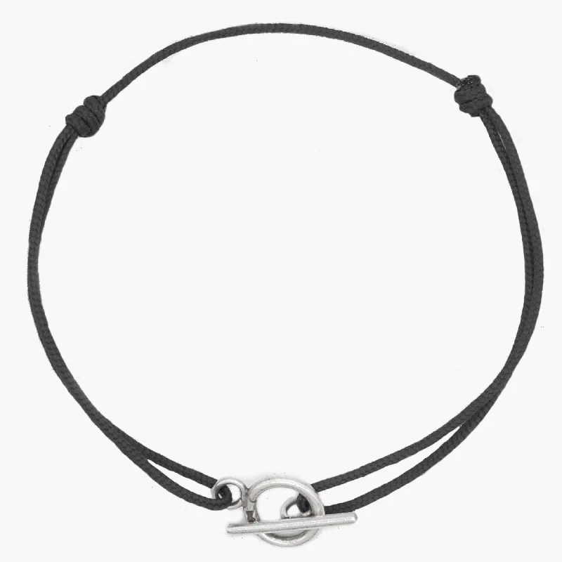 Coarse grain bracelet-Cord Bracelet With Sterling Silver Toggle (Black)