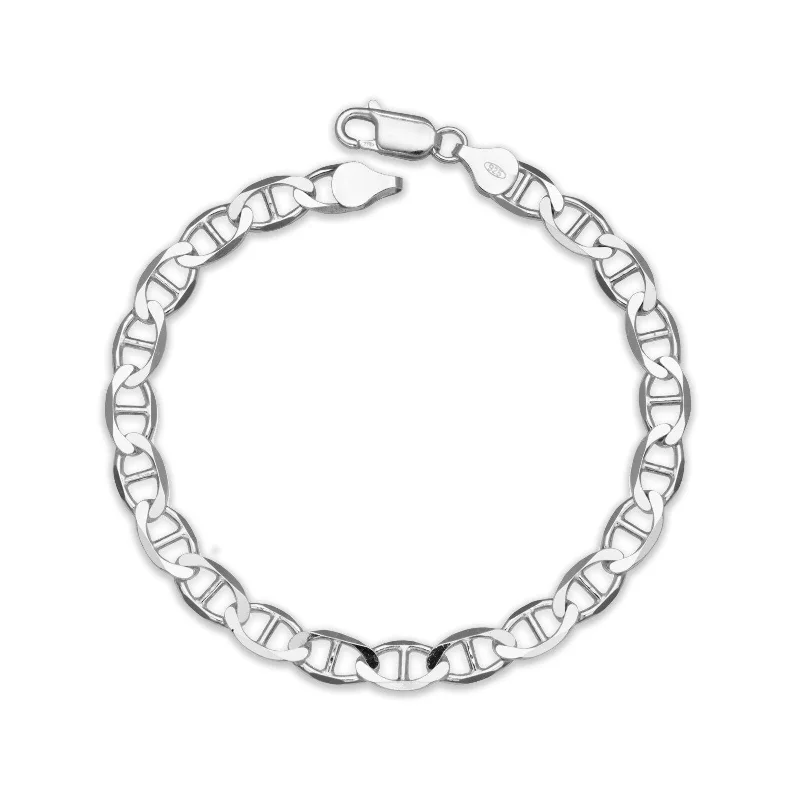 Parsley leaf bracelet-Curata 925 Sterling Silver Italian Men's 6mm Mariner Chain Bracelet (Choice of 8" or 9") - White