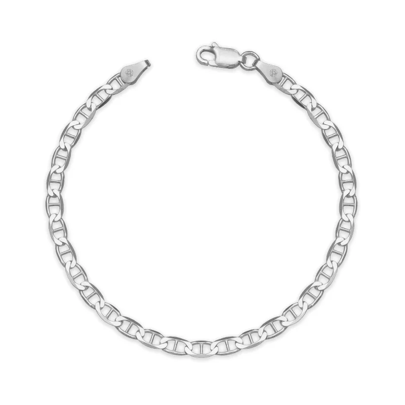 Dew bead bracelet-Curata 925 Sterling Silver Italian Women's 3mm Mariner Chain Bracelet (Choice of 7" or 8") - White