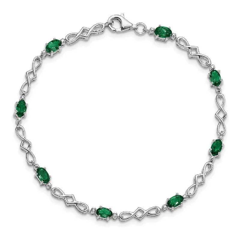 Speckled finish bracelet-Curata 925 Sterling Silver Polished Open back Fancy Lobster Closure Emerald and Diamond Bracelet