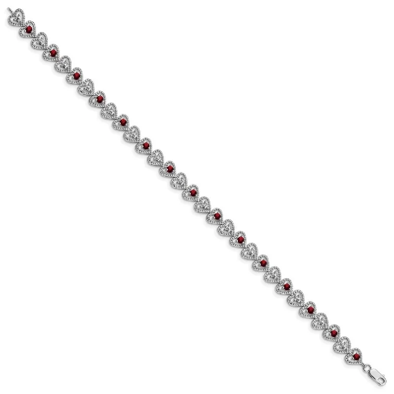 Braided weave bracelet-Curata 925 Sterling Silver Textured Polished Open back Lobster Claw Closure Garnet Diamond Bracelet