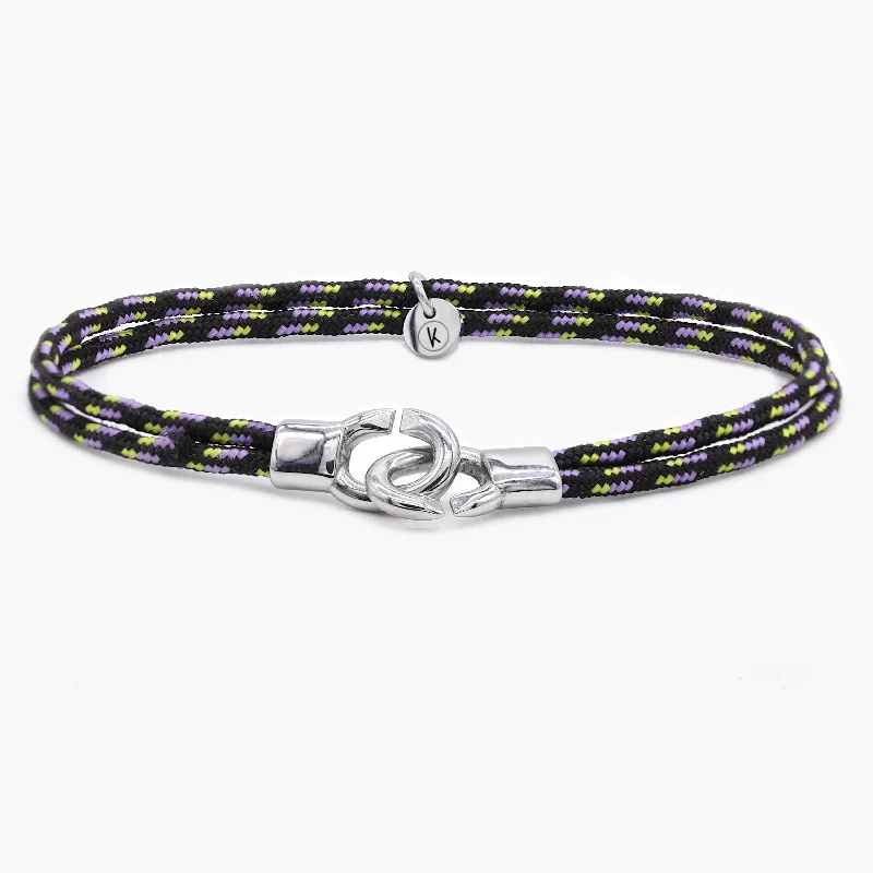 Tide pebble bracelet-Double Sailing Cord Bracelet With Silver Lock (Blue/Black)