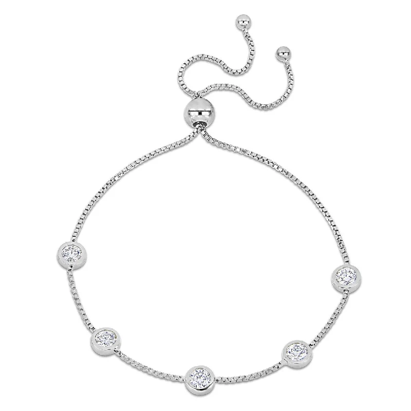 Flat bezel bracelet-Eternally Yours 1 1/4ct DEW Created Moissanite Station Bolo Bracelet in Sterling Silver