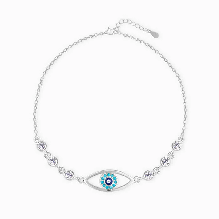 Flat bezel bracelet-Silver Chary Eyes Bracelet