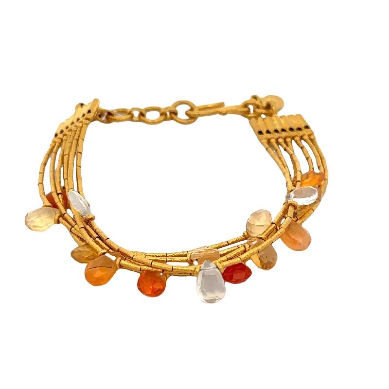 Nature print bracelet-Gemstone Multistrand Bracelet in 23k Yellow Gold