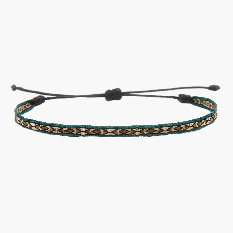 Fir sprig bracelet-Handmade Purnama Bracelet (Petrol Blue/Orange)