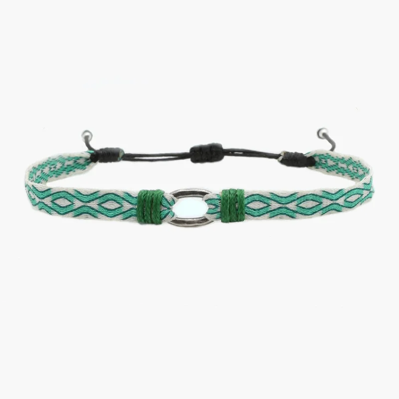 Scored groove bracelet-Handmade Purnama Bracelet With Silver Hoop (Green/White)