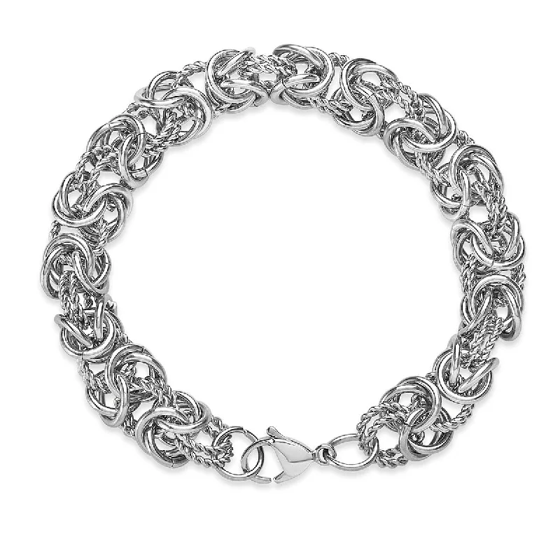 Thyme twig bracelet-High Polish Intricate Byzantine Stainless Steel Bracelet