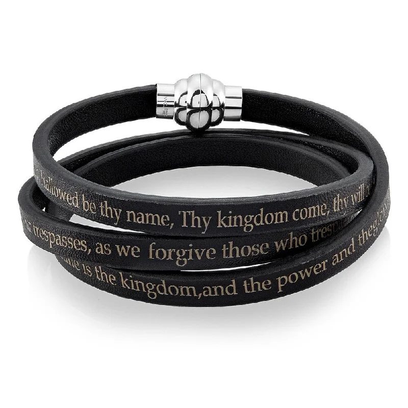 Cotton weave bracelet-Lord's Prayer Stainless Steel Leather Wrap Bracelet (6mm)