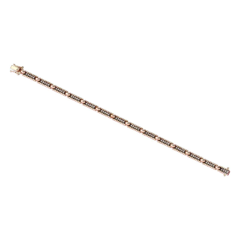 Grooved band bracelet-Skinny Beads Duo Tone Pavé Open Box Clasp Bracelet