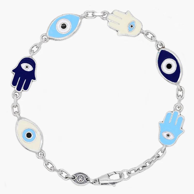 Micro gem bracelet-Maxi Enamelled Evil Eye And Hamsa Sterling Silver Bracelet