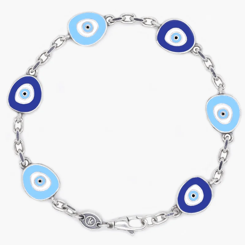 Willow bead bracelet-Maxi Multi Evil Eye Sterling Silver Chain Bracelet