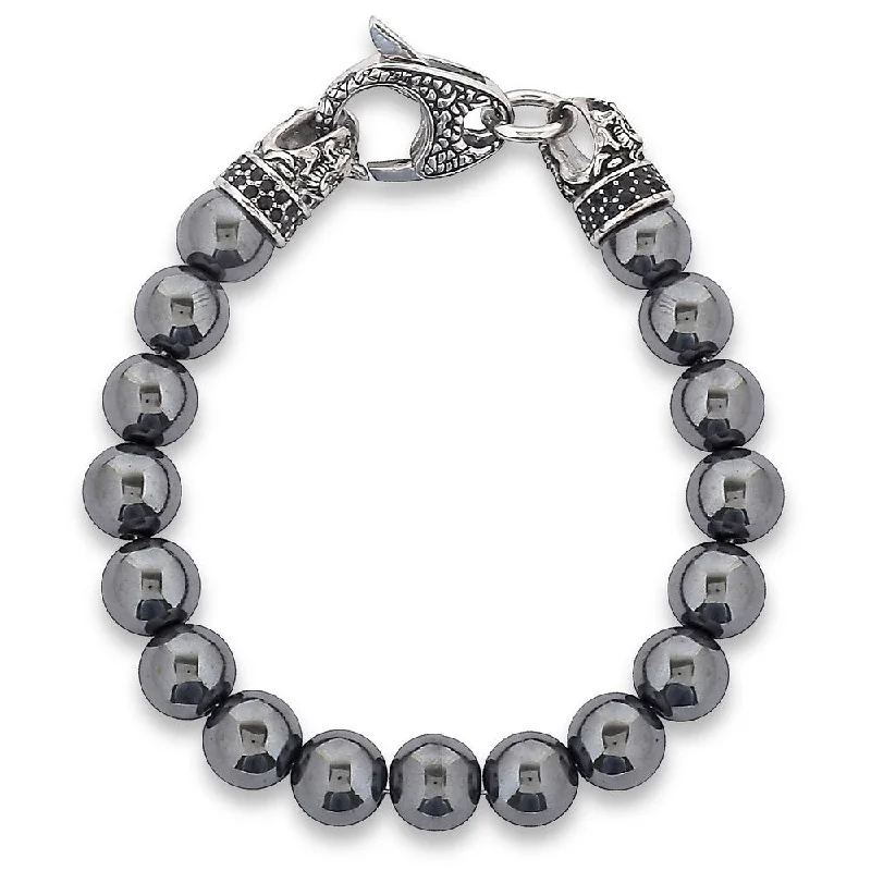 Pierced vent bracelet-Men's Hematite Antiqued Steel Bead Bracelet (10mm) - 8.5"