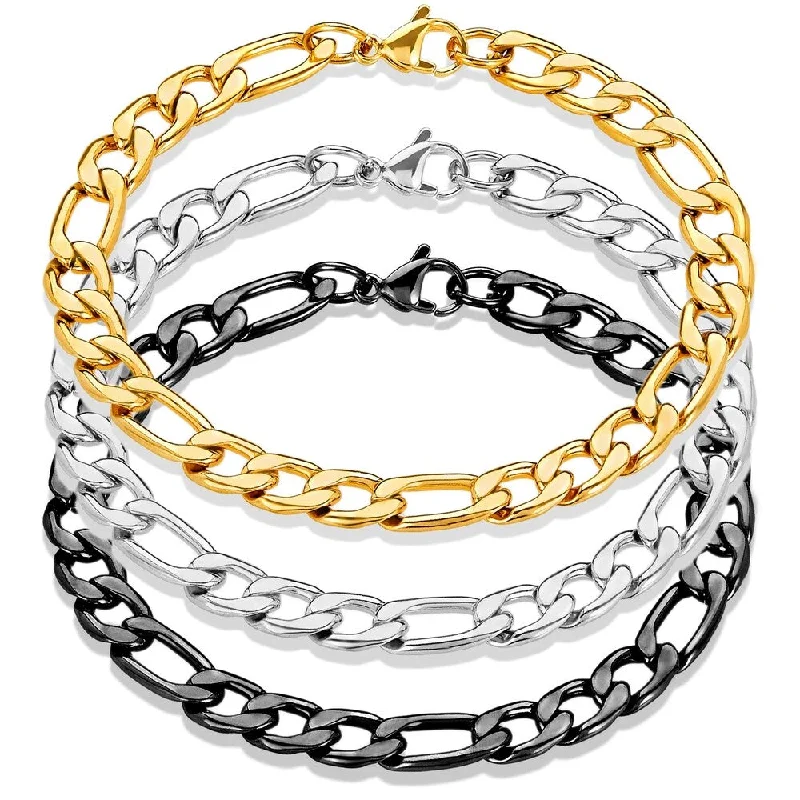 Fluke ridge bracelet-Men's Stainless Steel Figaro Chain Bracelet (7.5mm) - 8.25 Inches