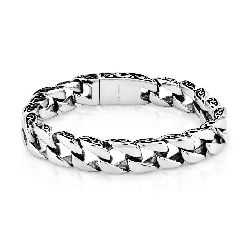 Nature print bracelet-Men's Stainless Steel Two-tone Curb Chain Bracelet (11 mm)