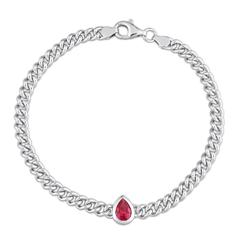 Silk weave bracelet-Miadora 1 1/7ct TGW Pear Created Ruby Curb Link Chain Bracelet Sterling Silver - 7.5 in