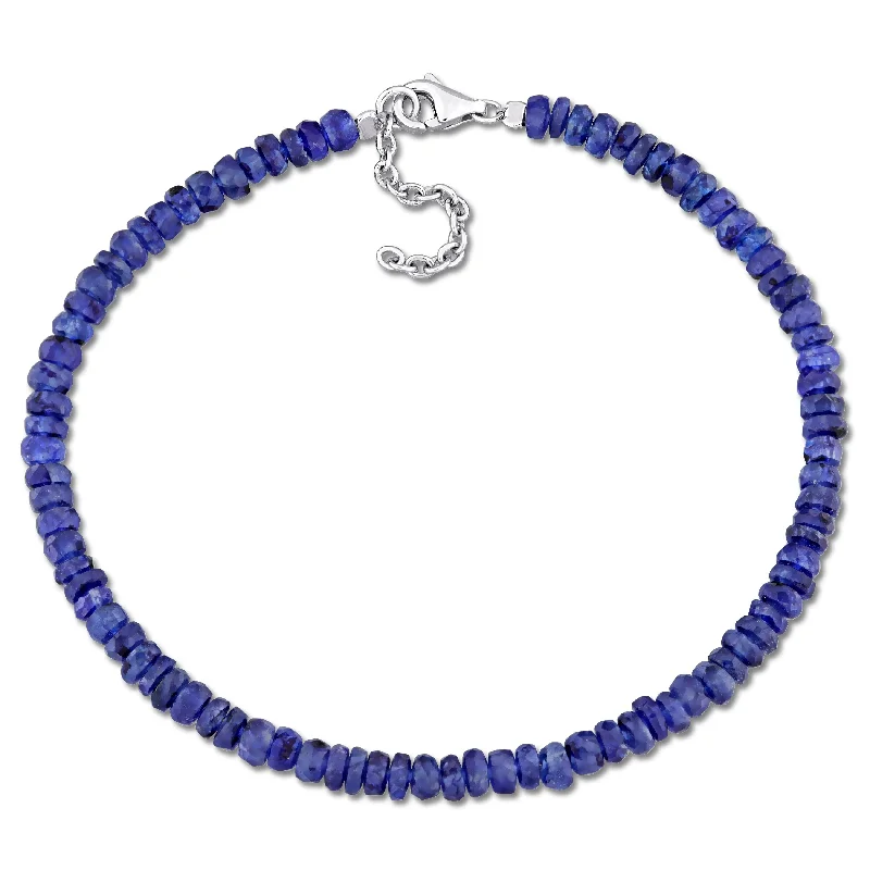 Nature print bracelet-Miadora 11 1/2ct TGW Fancy Blue Sapphire Beaded Bracelet in Sterling Silver Clasp-725+1 in