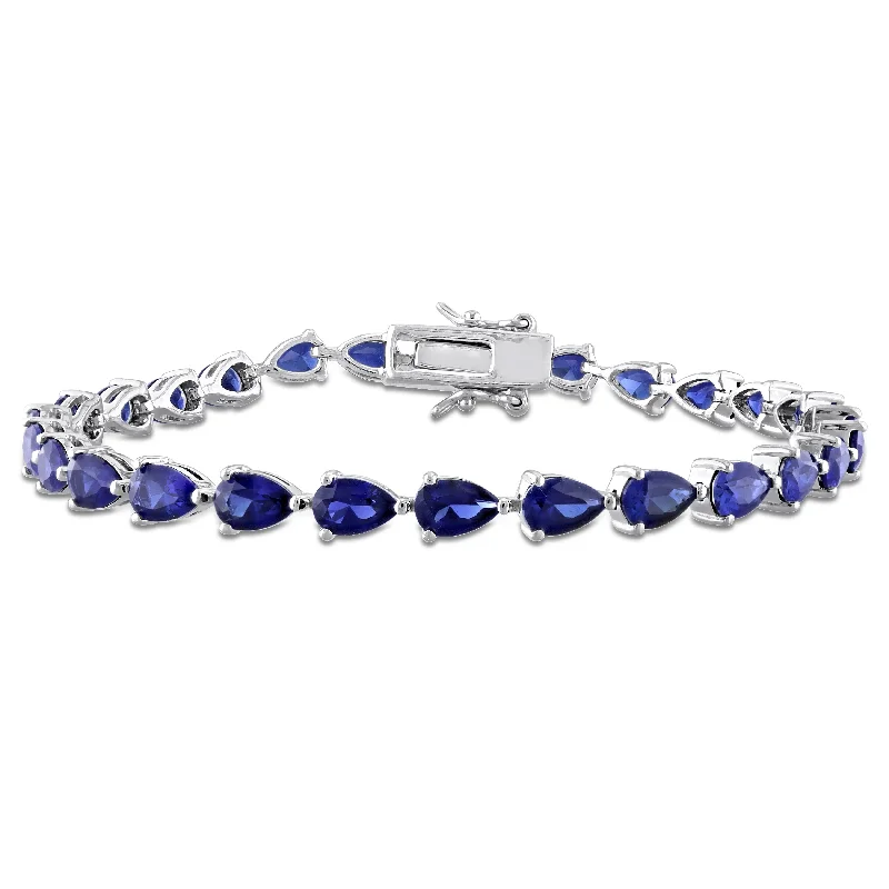 Molten alloy bracelet-Miadora 13.5ct TGW Created Blue Sapphire Bracelet in Sterling Silver