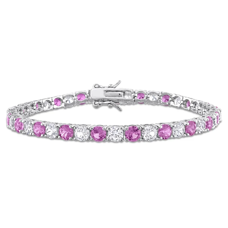 Aqua sodalite bracelet-Miadora 14 1/4ct TGW Created Pink & White Sapphire Bracelet in Sterling Silver