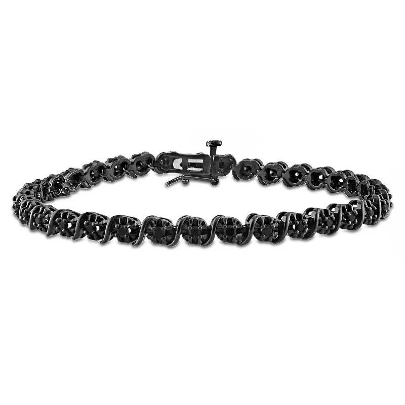 Paired gemstone bracelet-Miadora 1ct TW Black Diamond Tennis Bracelet in Sterling Silver with Black Rhodium