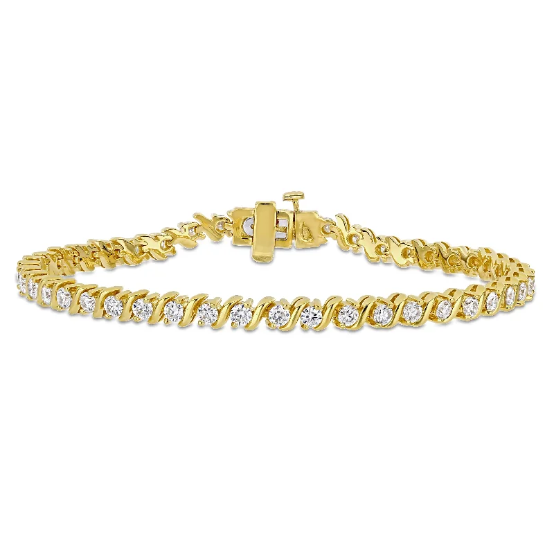 Vortex twist bracelet-Miadora 2 3/4ct DEW Moissanite S-Link Tennis Bracelet in Yellow Plated Sterling Silver - 7.25 in x 4.1 x 2.9 mm