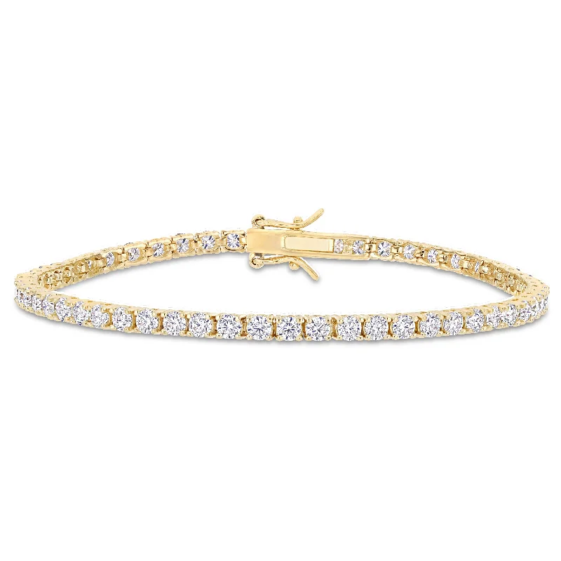 Pear-shaped zircon bracelet-Miadora 5 5/8ct TGW Created Moissanite Tennis Bracelet in Yellow Plated Sterling Silver