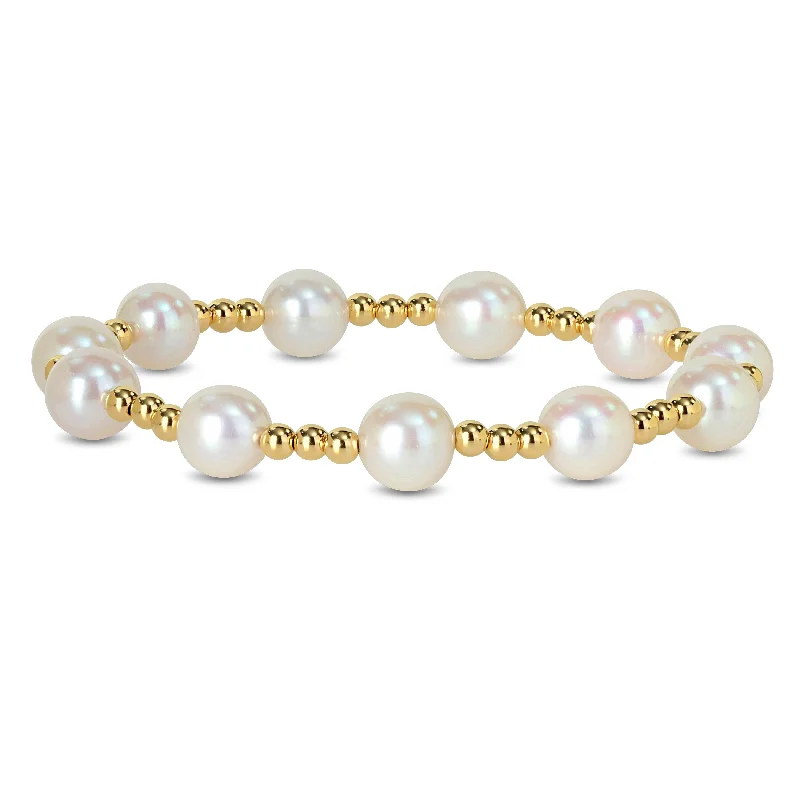 Willow wrap bracelet-Miadora 7.5-8mm White Cultured Freshwater Pearl Bracelet in 10k Yellow Gold-7in