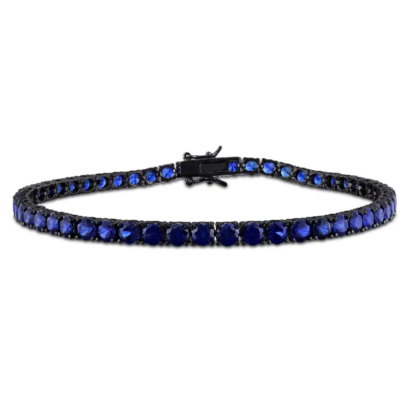 Zenith charm bracelet-Miadora Men's 15 1/2ct TGW Created Blue Sapphire Tennis Bracelet Black Rhodium Silver- 9in