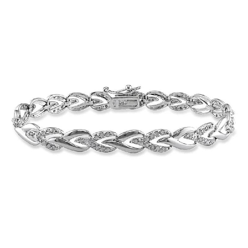 Tribal mark bracelet-Miadora Sterling Silver 1ct TDW Diamond Heart Link Bracelet