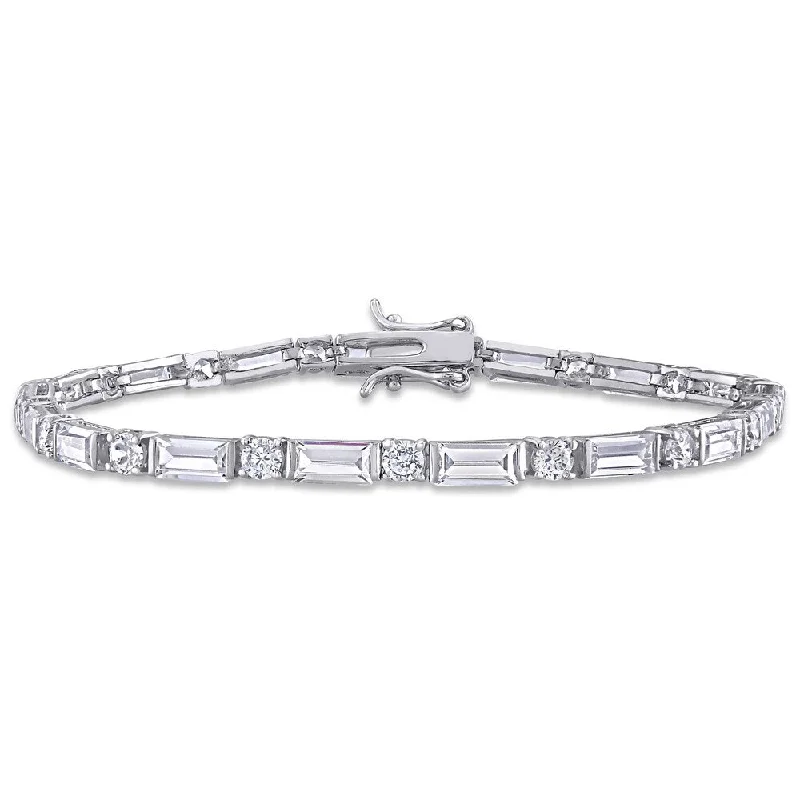 Tattered rim bracelet-Miadora Sterling Silver 20ct TGW Baguette and Round-Cut Cubic Zirconia Tennis Bracelet