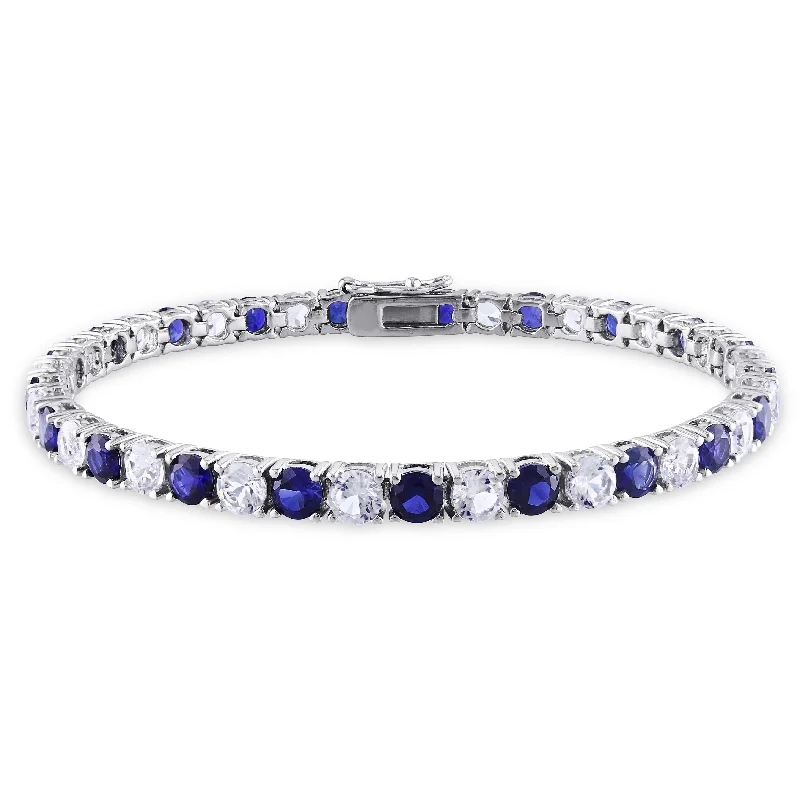 Violet bloom bracelet-Miadora Sterling Silver Created Blue and White Sapphire Patterned Birthstone Tennis Bracelet - 7.25 in x 4.3 mm x 2.7 mm