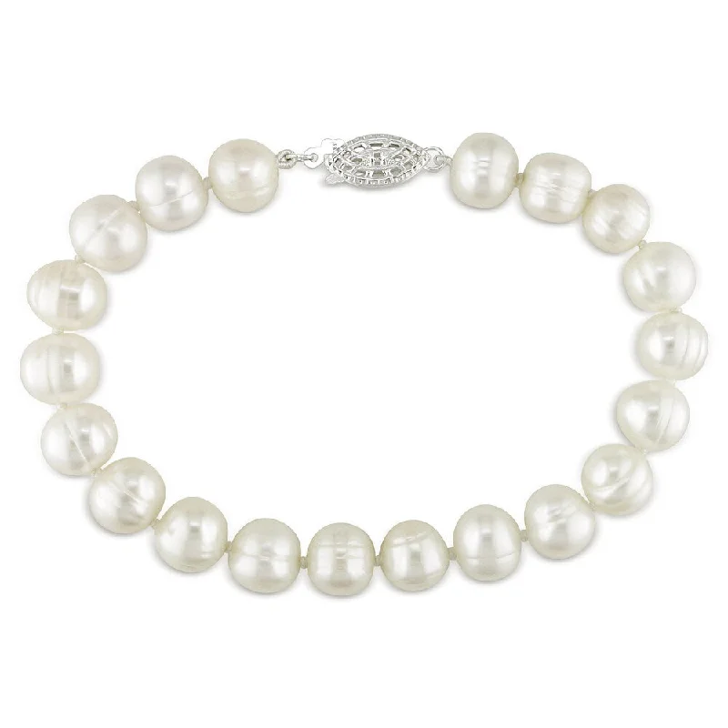 Tulip cluster bracelet-Miadora Sterling Silver White Cultured Freshwater Pearl Bracelet (7.5-8 mm)