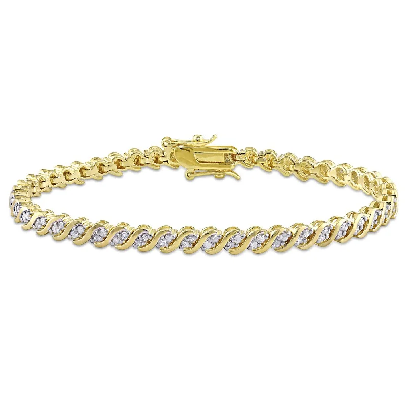 Vault link bracelet-Miadora Yellow Plated Sterling Silver 1ct TDW Diamond Link Tennis Bracelet - White