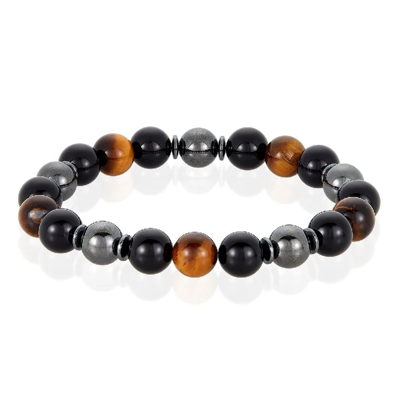 Scallop pearl bracelet-Natural Stone with Onyx and Hematite Bead Stretch Bracelet (10mm)