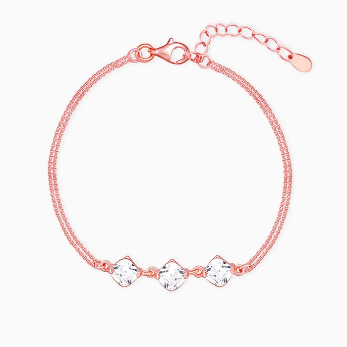 Flat bezel bracelet-Rose Gold Sparkling Zircon Bracelet