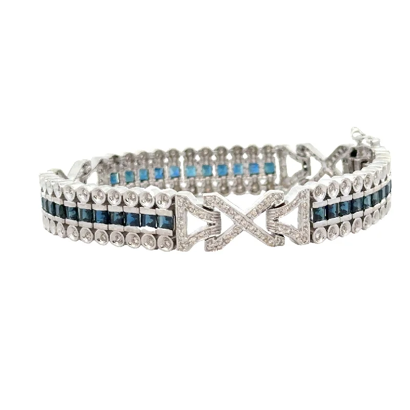 Stacked gemstone bracelet-Sapphire and Diamond Bracelet in White Gold