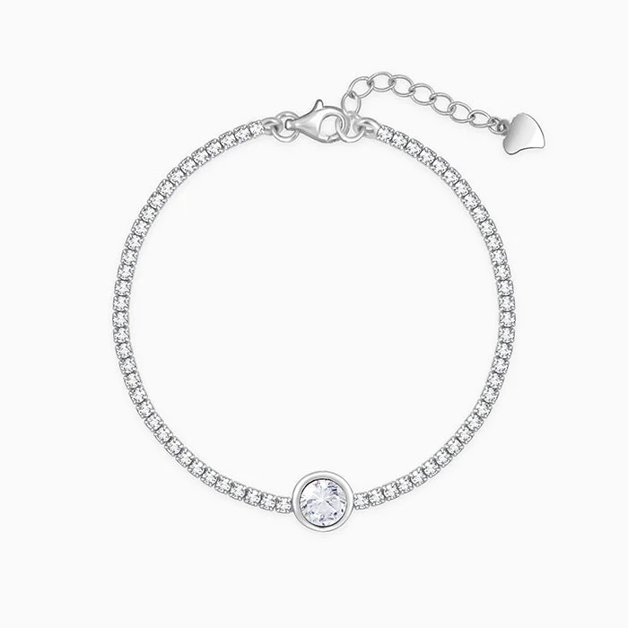 Radiant-cut sapphire bracelet-Silver Circle of White Tennis Bracelet