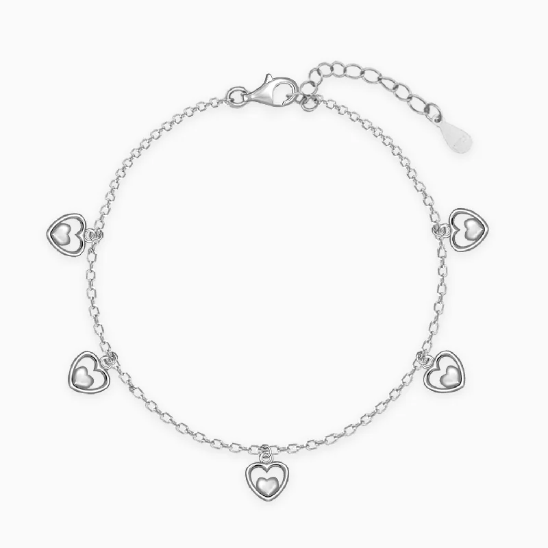 Textured cuff bracelet-Silver Small Heart Charm Bracelet