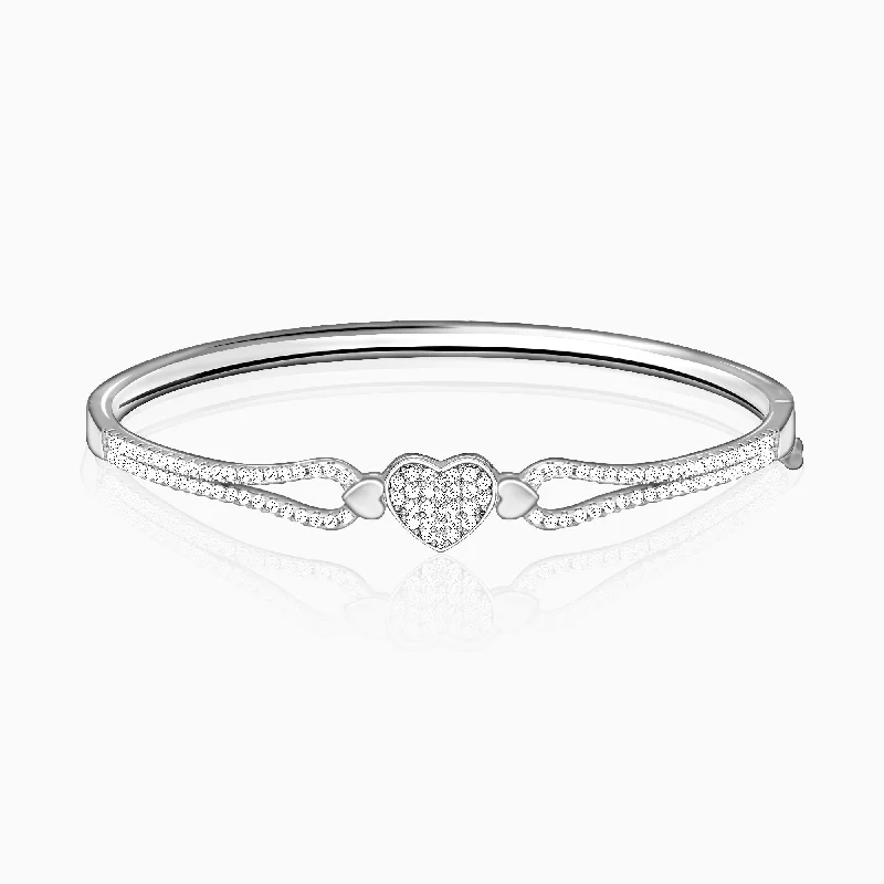 Wavy stripe bracelet-Silver Zircon Studded Heart Bracelet