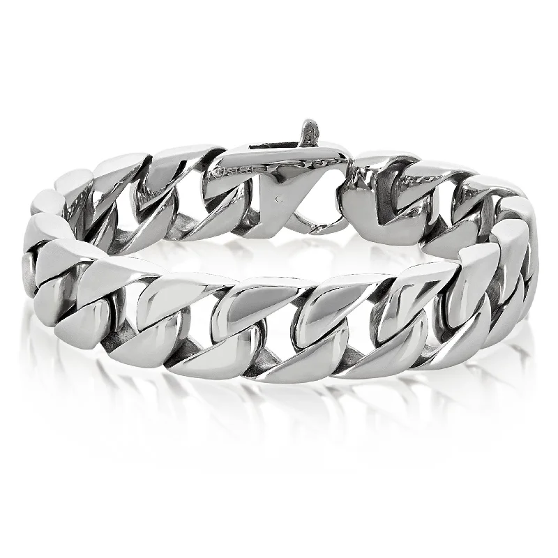 Turning gem bracelet-Stainless Steel Polished Curb Chain Bracelet - 8.5 Inches (15 mm Wide)