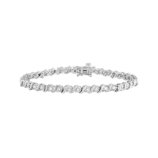 Cedar nut bracelet-Sterling Silver 1/2 Cttw Round Diamond Bracelet with Prong Setting for Women