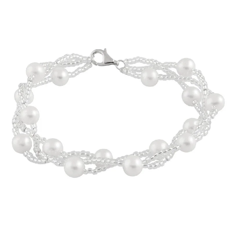 Wave ridge bracelet-Sterling Silver Braided Freshwater Pearl Bracelet (6-7mm)