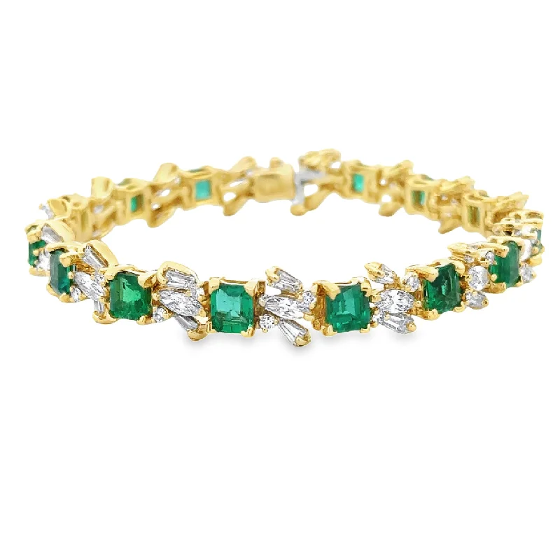 Milky haze bracelet-Stunning Vintage 18k Yellow Gold Emerald and Diamond Bracelet