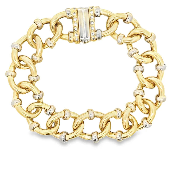 Split husk bracelet-Two Tone Diamond Accented Openwork Link Bracelet in 18k Yellow Gold