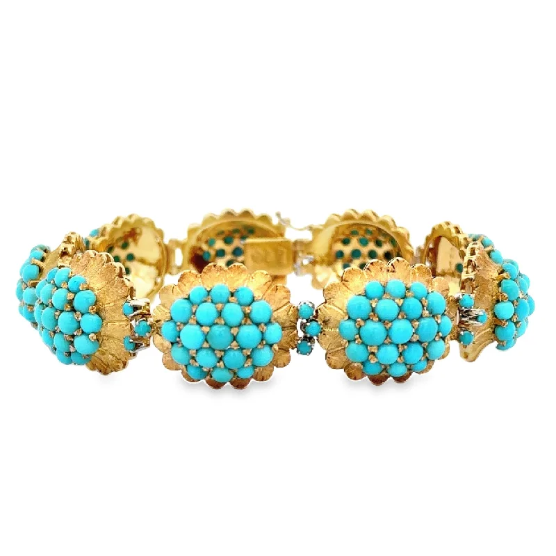 Norse weave bracelet-Vintage 1950s-60s Turquouse Bracelet in 18k Yellow Gold