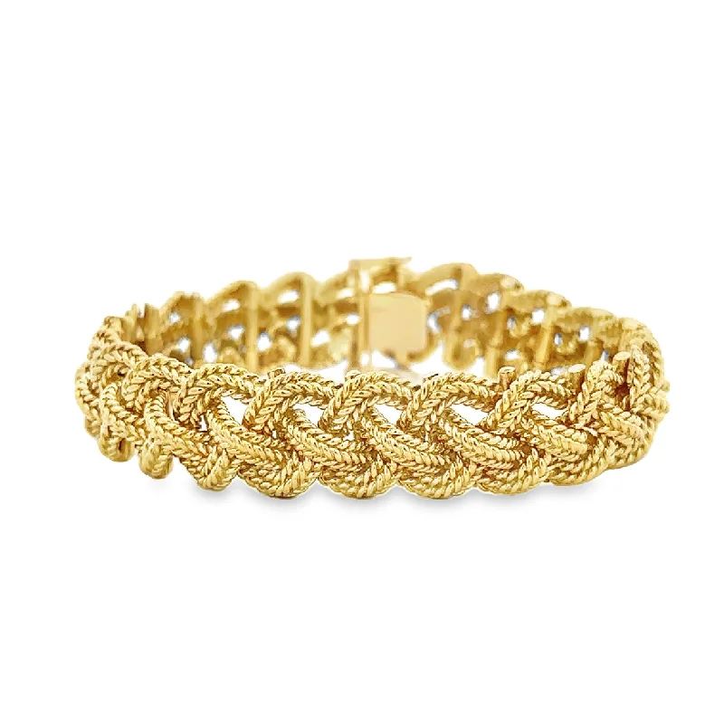 Etruscan gold bracelet-Woven Textured Bracelet in 18k Yellow Gold