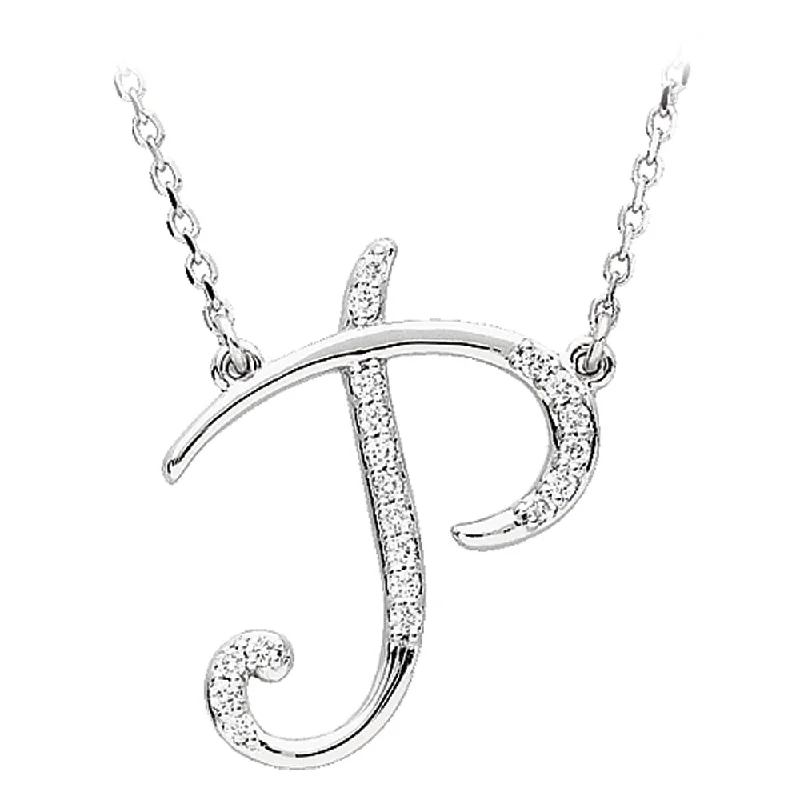 Charred timber necklace-1/10 Ctw Diamond Sterling Silver Medium Script Initial P Necklace 16in